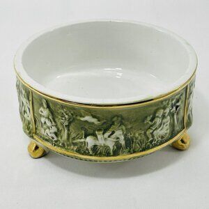 Vintage Capodimonte Cherub Angle Porcelain Ashtray Bowl Big Green Embossed Italy